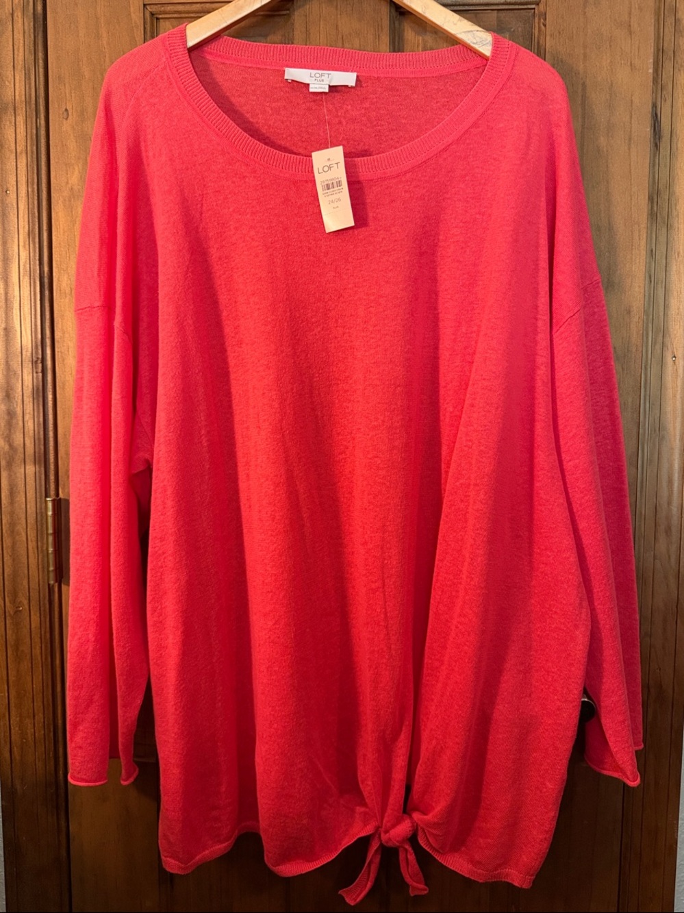 LOFT Coral Tie-Front Scoop Neck Sweater